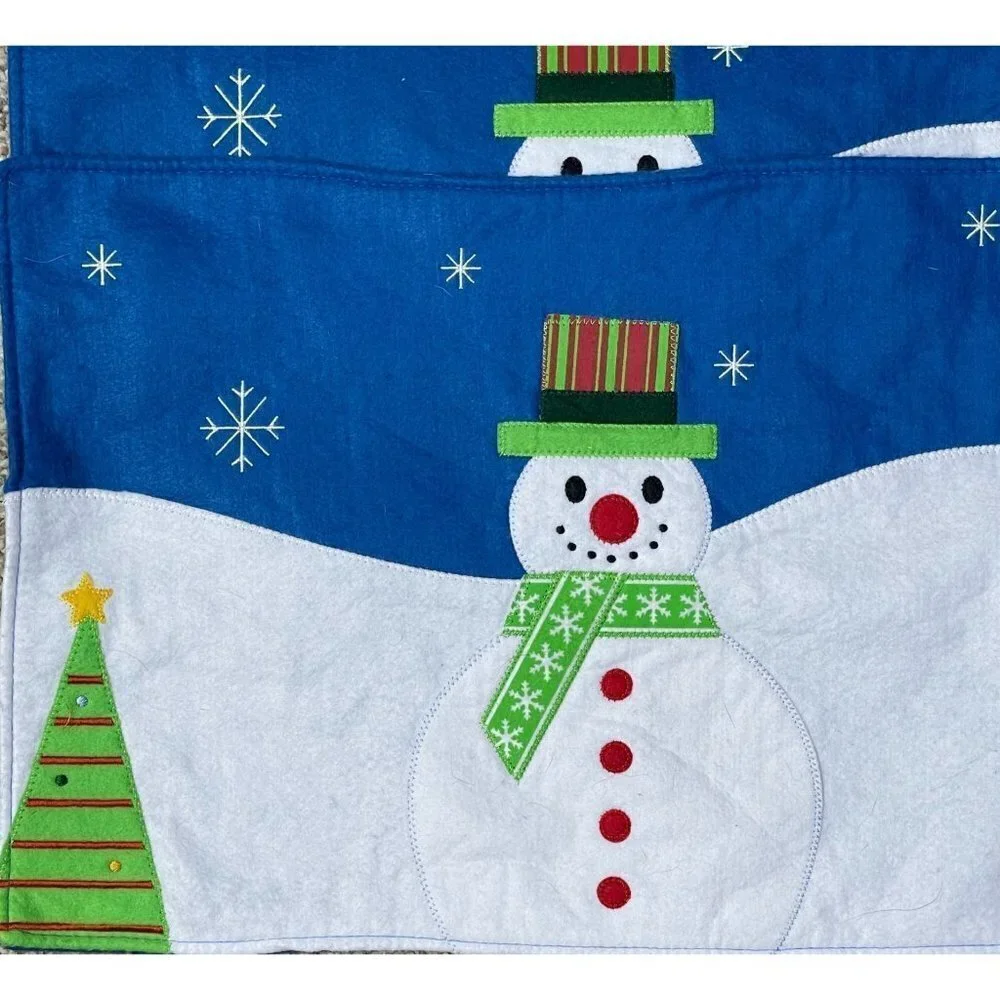4 Unbranded Felt Placemats Snowman Winter Christmas Blue Green White